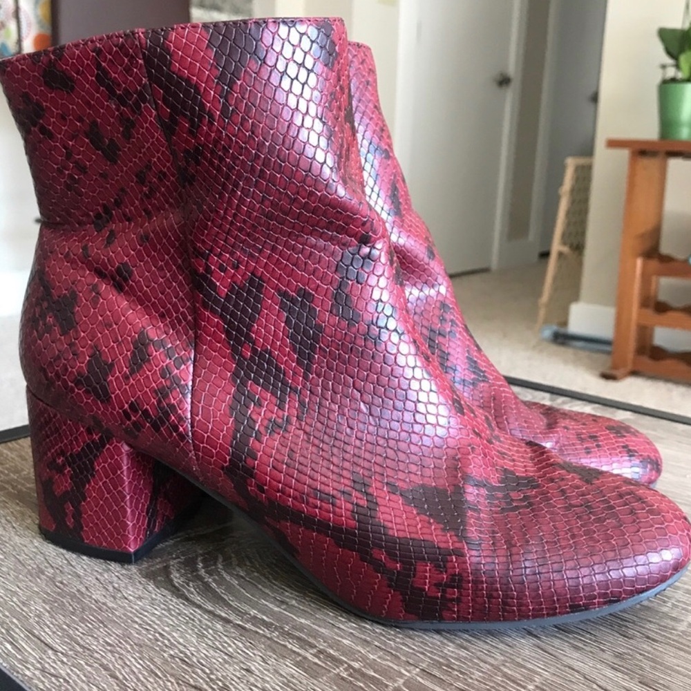 Urban Outfitter Red Faux Snakeskin Booties